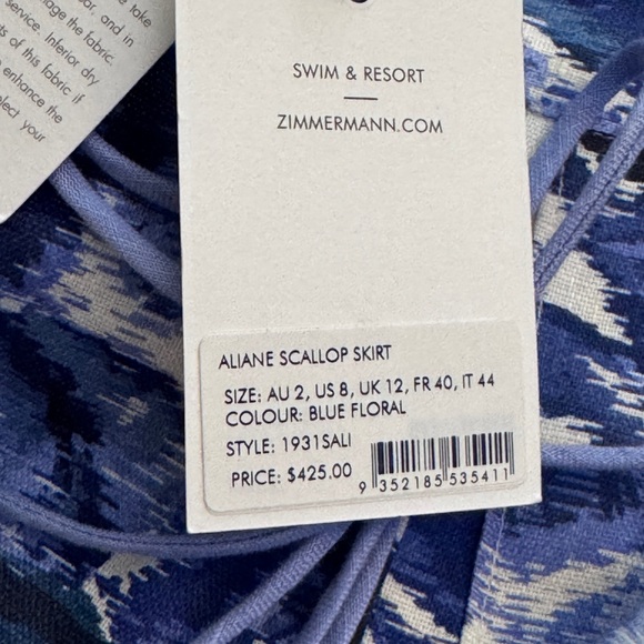 ZIMMERMANN Aliane Scallop Skirt in Blue Floral ✨NWT - Picture 6 of 9